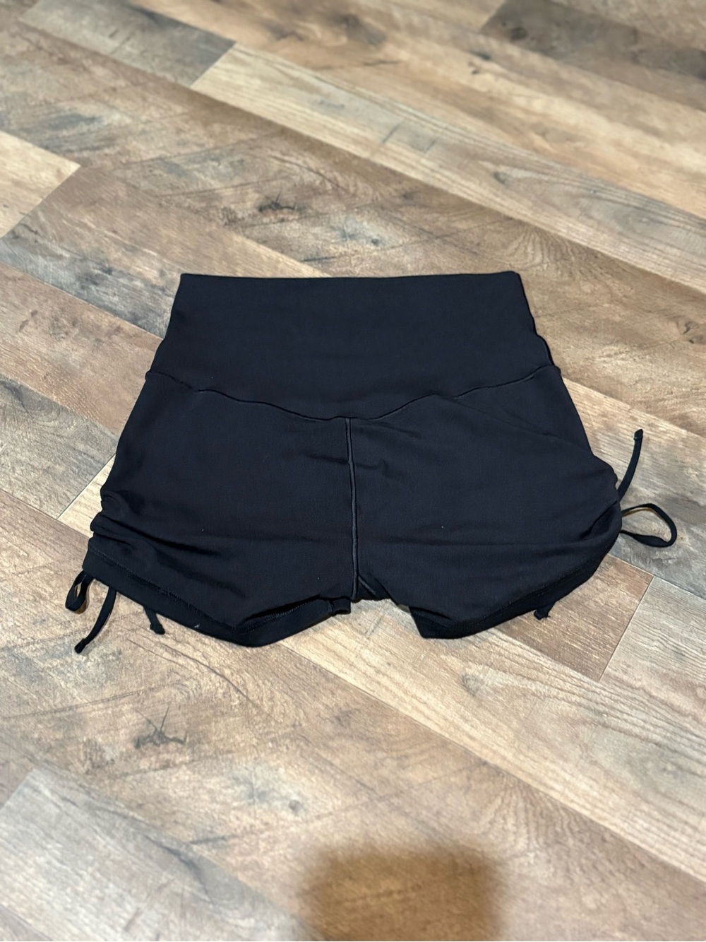 Women’s Black High-Rise Athletic Shorts with Side Drawstrings - Picture 4 of 4